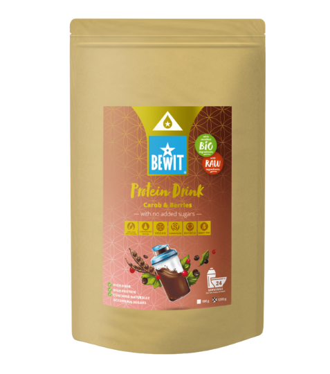 Bewit Proteinový nápoj, karob s červeným rybízem, aronií a brusinkou se stévií, BIO 100 g