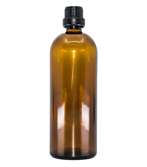 Bewit Lahvička skleněná hnědá lesklá, 200 ml, kapátko, černý uzávěr