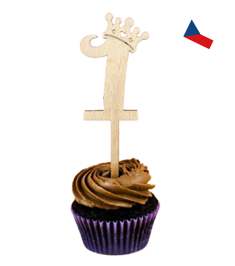 JH WoodArt Dřevěná čísla s korunkou jako zápichy na cupcakes 1 ks