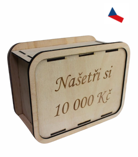 JH WoodArt Dřevěná pokladnička - Spořicí výzva 10 000,-Kč