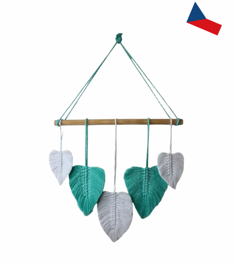 JH WoodArt Macramé závěs – lístky v tyrkysu 1 ks