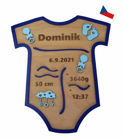 JH WoodArt Dřevěná památka k narození miminka – body s údaji na míru 1 ks