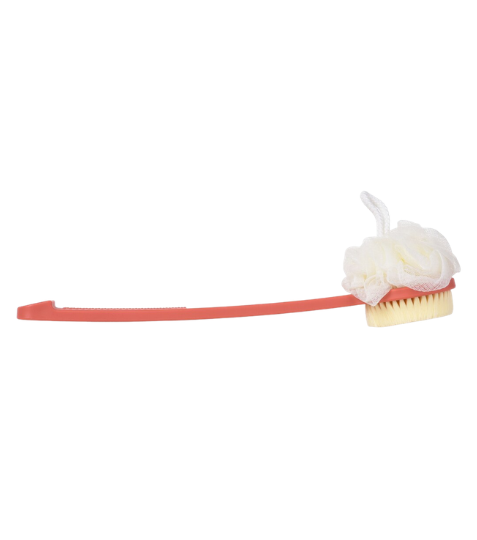 Dedra SPA 2v1 kartáč + puff na mytí zad oboustranný dlouhá rukojeť 37 cm lososový 1 ks