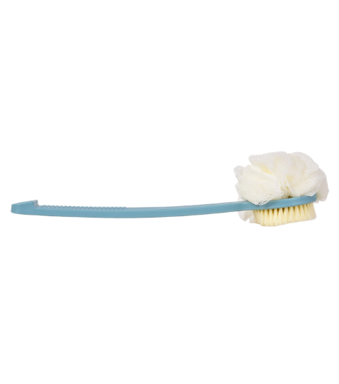 Dedra SPA 2v1 kartáč + puff na mytí zad oboustranný dlouhá rukojeť 37 cm pastelově modrý 1 ks