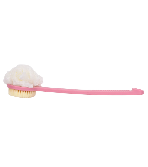 Dedra SPA 2v1 kartáč + puff na mytí zad oboustranný dlouhá rukojeť 37 cm růžový 1 ks