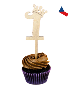 JH WoodArt Dřevěná čísla s korunkou jako zápichy na cupcakes 1 ks