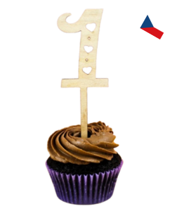 JH WoodArt Dřevěná narozeninová čísla se srdíčky jako zápichy na cupcakes 1 ks