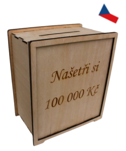 JH WoodArt Dřevěná pokladnička - Spořicí výzva 100 000,-Kč
