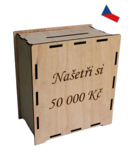 JH WoodArt Dřevěná pokladnička - Spořicí výzva 50 000,-Kč