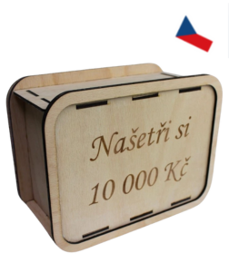 JH WoodArt Dřevěná pokladnička - Spořicí výzva 10 000,-Kč