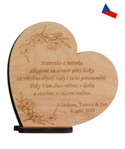 JH WoodArt Svatební srdce s poděkováním pro rodiče 1 ks