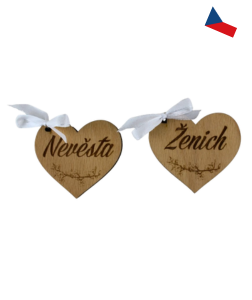 JH WoodArt Dřevěné svatební jmenovky ve tvaru srdce