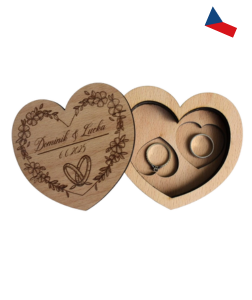 JH WoodArt Svatební krabička na prstýnky – dřevěné srdce s gravírováním 1 ks