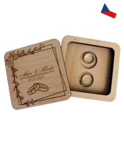 JH WoodArt Svatební krabička na prstýnky – čtvercová s gravírováním 1 ks