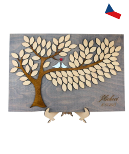 JH WoodArt Svatební strom přání – dřevěná kniha hostů s listy na vzkazy 1 ks