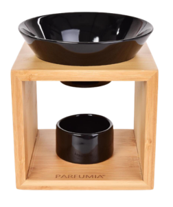 Dedra CUBORA Aromalampa na bambusovém stojanu černá keramika & přírodní elegance 1 ks