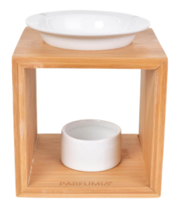 Dedra CUBORA ALBA Aromalampa na bambusovém stojanu bílá keramika & přírodní elegance 1 ks