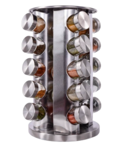 Dedra CAROUSEL 20×90 ml otočný nerezový stojan na koření se skleněnými kořenkami 1 ks
