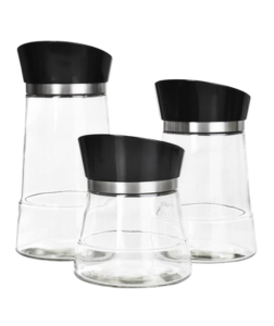 Dedra BOROSIL 600 ml + 900 ml + 1200 ml skleněné dózy na sypké potraviny s otočným dávkovacím víkem 3 ks 