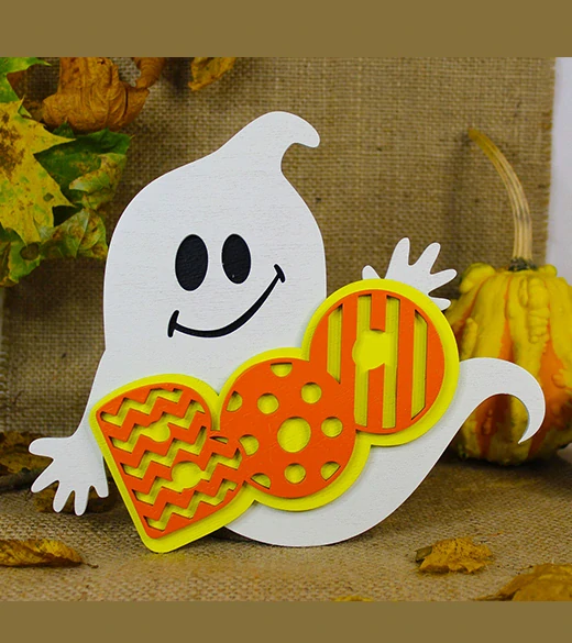 JH WoodArt Halloweenová dekorace duch oranžová 20 x 23 cm