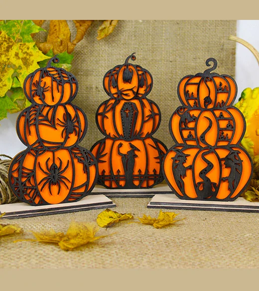 JH WoodArt Halloweenová dekorace dýní set 3 ks