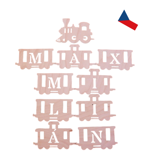 JH WoodArt Dřevěná dekorace „Vláček se jménem“ – personalizovaná dětská dekorace 10 x 19 cm 5 Písmen