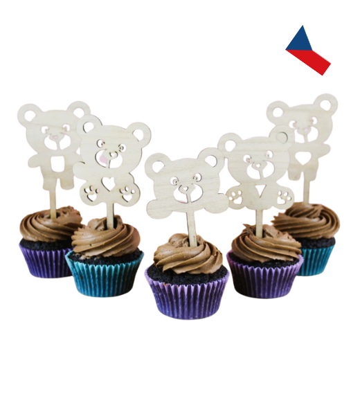 JH WoodArt Dřevěné medvídkové zápichy na cupcakes 1 ks
