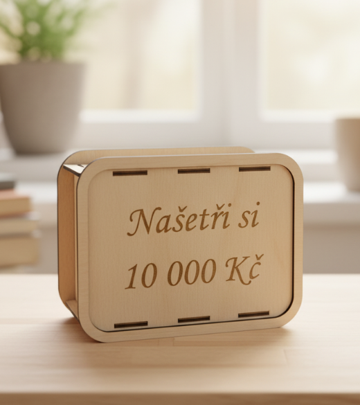 JH WoodArt Dřevěná pokladnička - Spořicí výzva 10 000,-Kč
