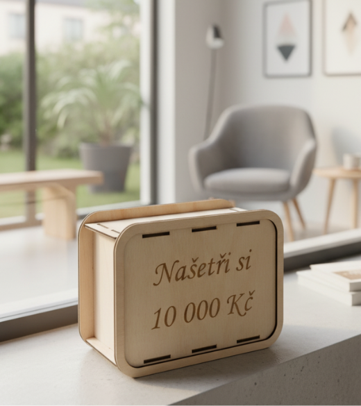 JH WoodArt Znovupoužitelná dřevěná pokladnička 10 000,-Kč