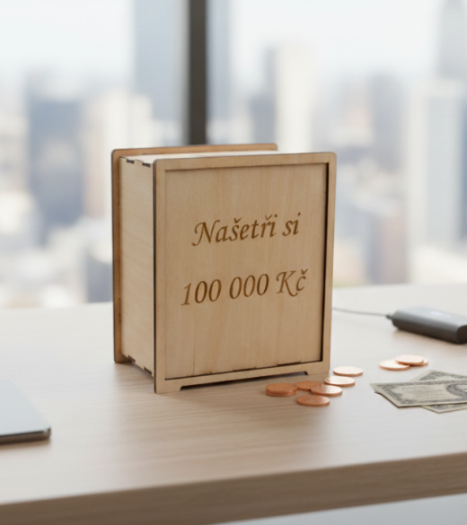 JH WoodArt Znovupoužitelná dřevěná pokladnička 100 000,-Kč