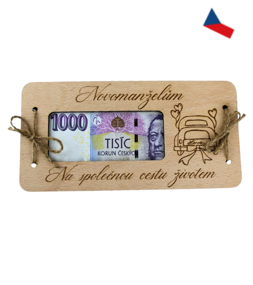 JH WoodArt Dřevěná svatební obálka s autíčkem – Novomanželům 1 ks