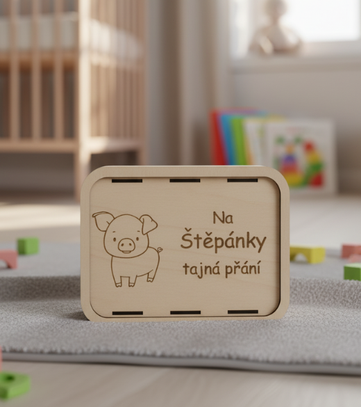 JH WoodArt Dřevěná dětská pokladnička s vlastním jménem