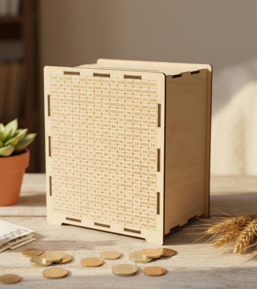 JH WoodArt Dřevěná pokladnička - Spořicí výzva 100 000,-Kč