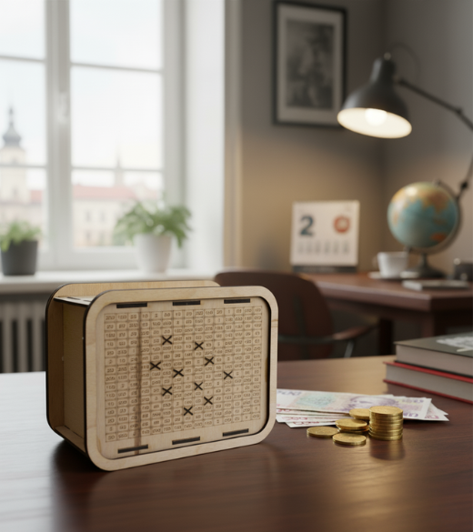 JH WoodArt Znovupoužitelná dřevěná pokladnička 20 000,-Kč