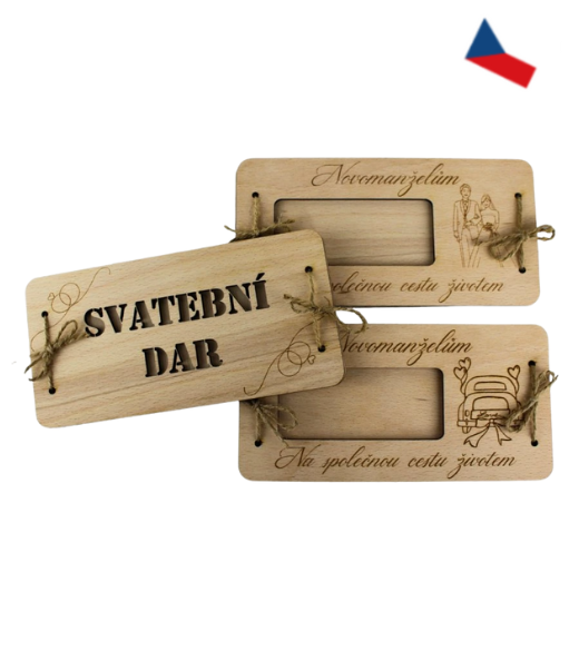 JH WoodArt Dřevěná obálka na peníze – Svatební dar 1 ks