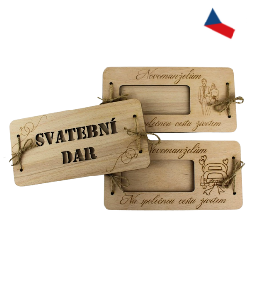 JH WoodArt Dřevěná svatební obálka s autíčkem – Novomanželům 1 ks