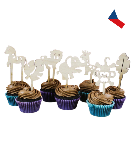 JH WoodArt Dřevěné Safari zápichy do cupcakes 1 ks