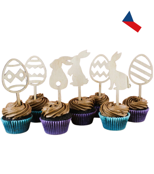 JH WoodArt Dřevěné velikonoční zápichy na cupcakes 1 ks